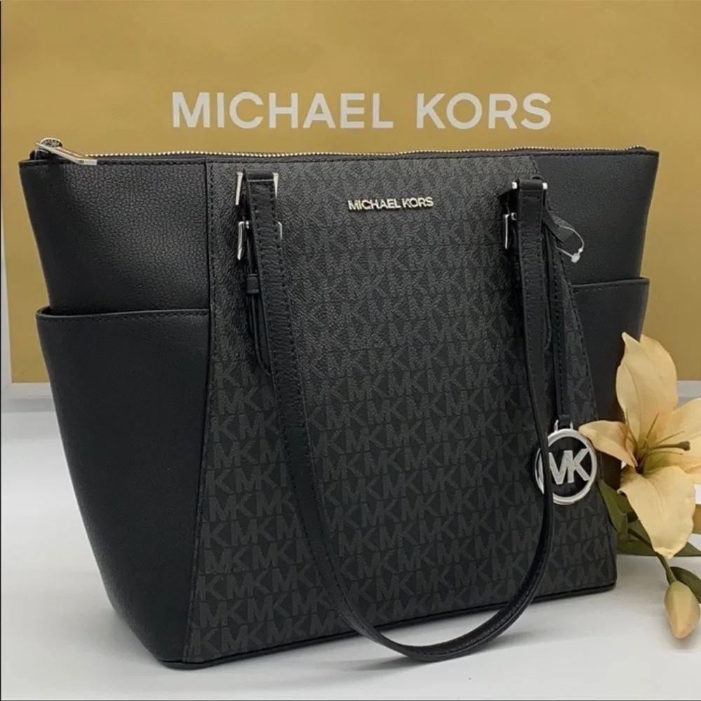 MICHAEL KORS CHARLOTTE LARGE TOP ZIP Black Tote - Picture 3 of 16
